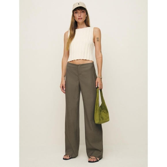 NWT Reformation Vida Low Rise Pants in Olive Stripe Brown Tan Trousers 6 - Picture 15 of 16